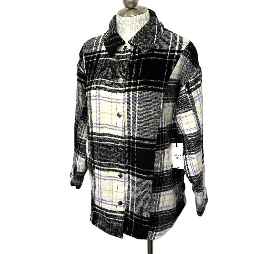 Forever 21 blk wh Plaid Snap Front Shacket Jacket Size Small NWT